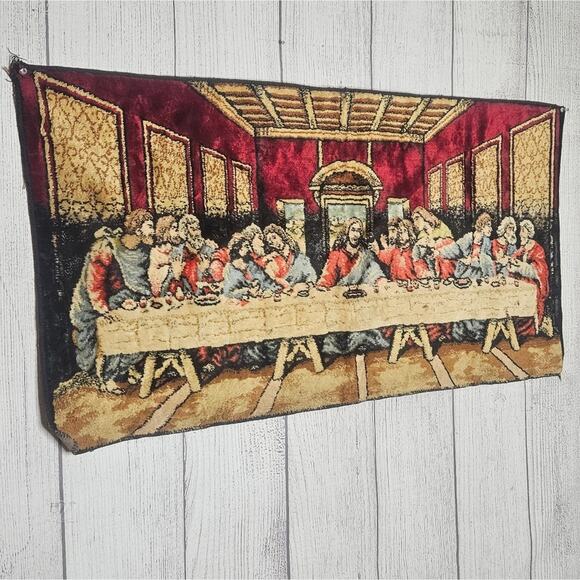 VTG Velvet Tapestry Leonardo DaVinci The Last Supper Wall Hanging, 37.5x19 - Picture 2 of 8